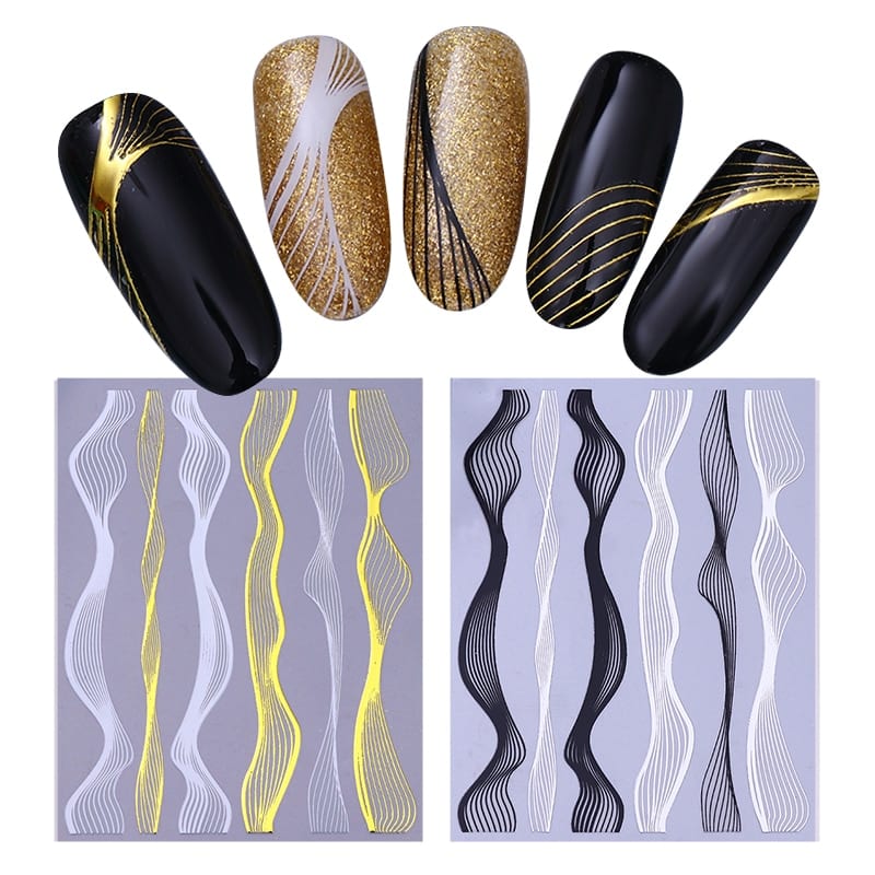 Gold 3D Curve Stripe Lines Nail Art Gold 3D Curve Stripe Lines Nail Art