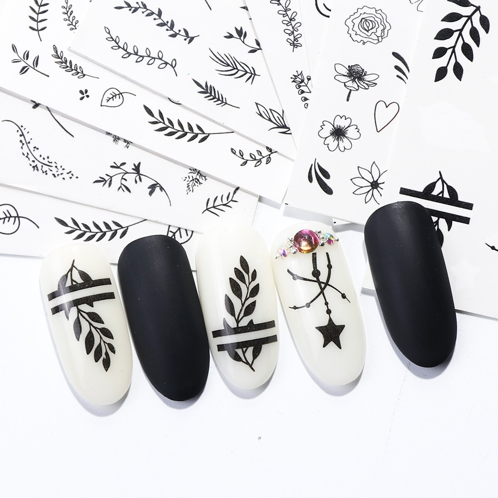 Black Lace Flower Nail Art