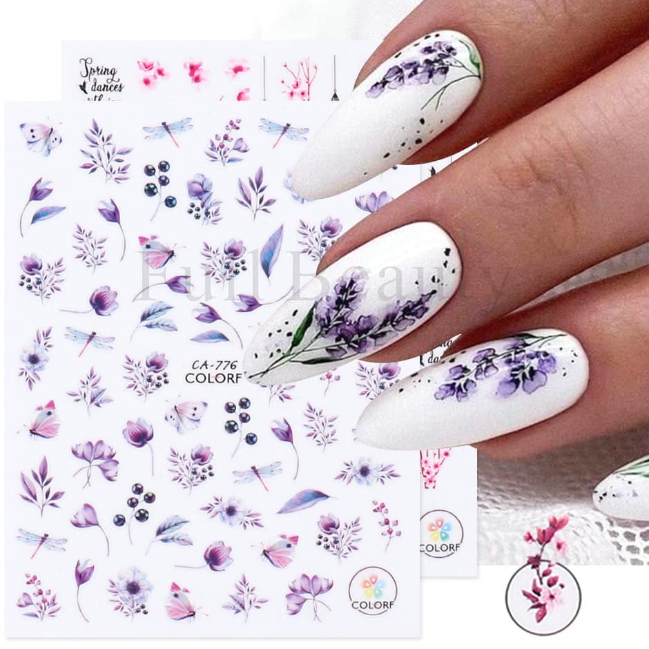 Pink and Purple Cherry Blossom 3D Nail Stickers