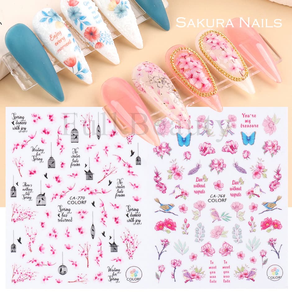 Pink and Purple Cherry Blossom 3D Nail Stickers.