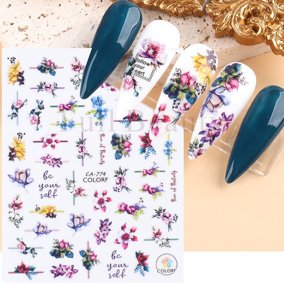 Pink and Purple Cherry Blossom 3D Nail Stickers.