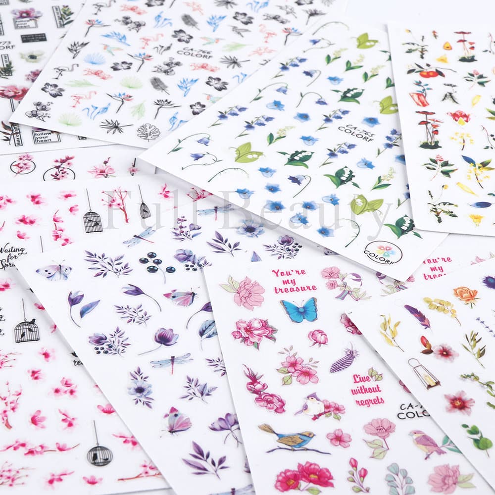 Pink and Purple Cherry Blossom 3D Nail Stickers.