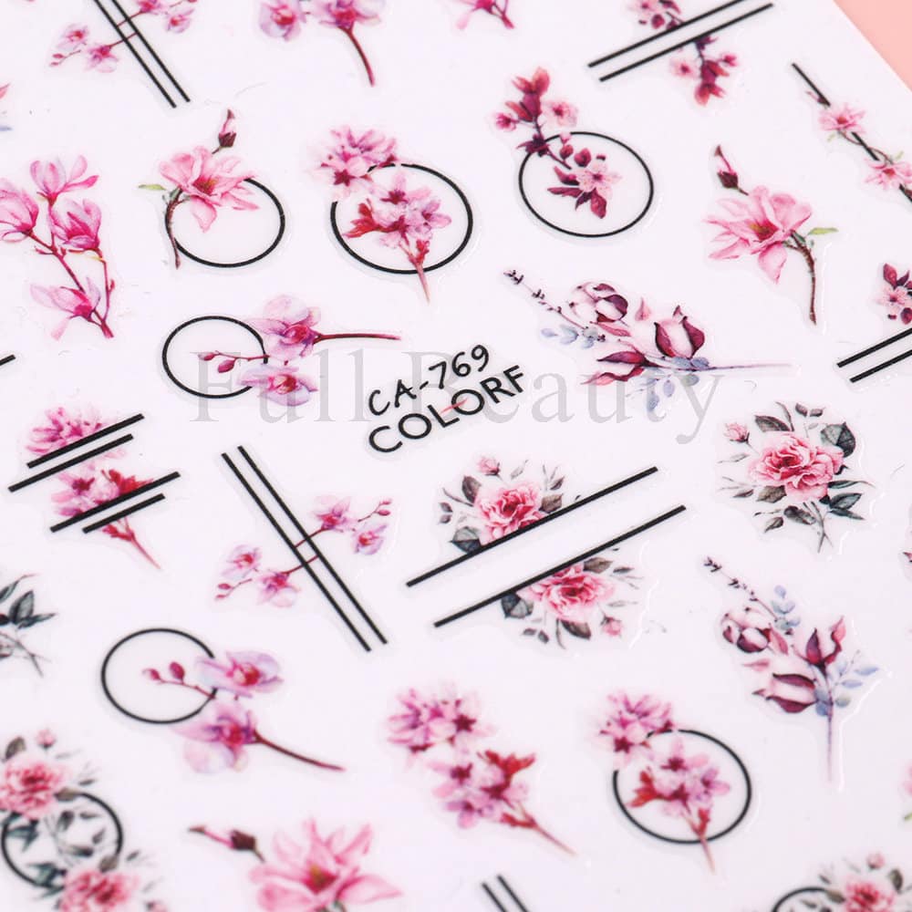 Pink and Purple Cherry Blossom 3D Nail Stickers.