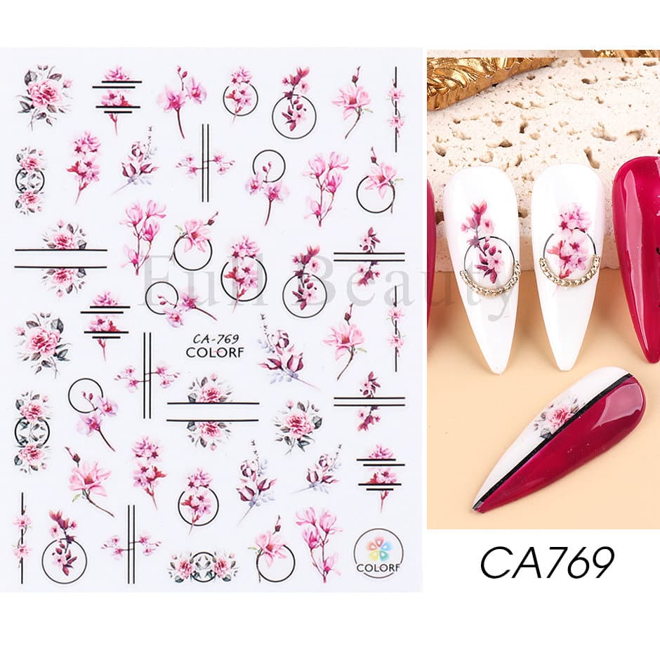 Pink and Purple Cherry Blossom 3D Nail Stickers.