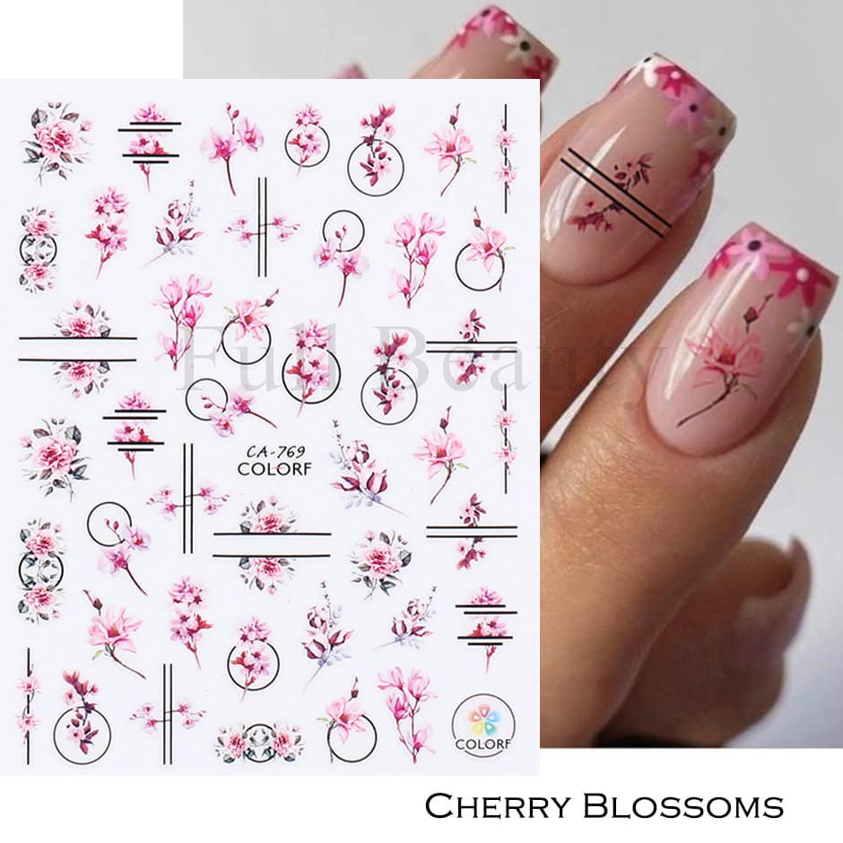Pink and Purple Cherry Blossom 3D Nail Stickers