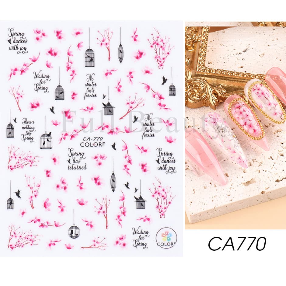 Pink and Purple Cherry Blossom 3D Nail Stickers.