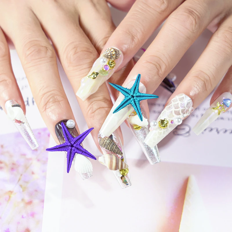 Summer Nail Art Rhinestones and Ocean Charms