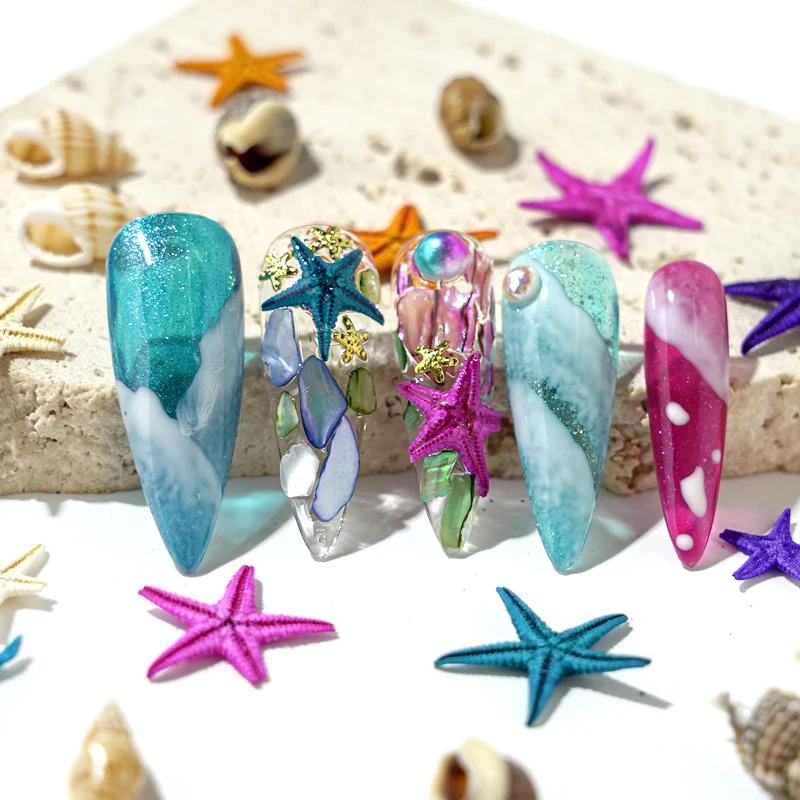 Summer Nail Art Rhinestones and Ocean Charms