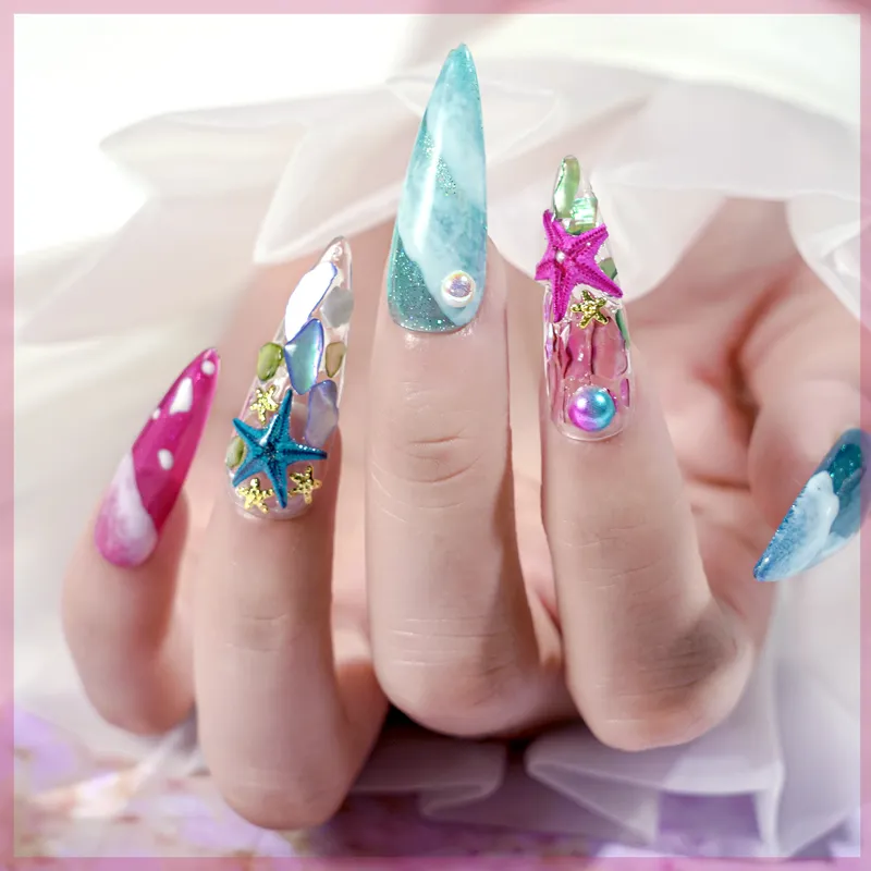 Summer Nail Art Rhinestones and Ocean Nail Charms