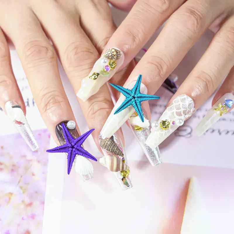 Summer Nail Art Rhinestones and Ocean Nail Charms