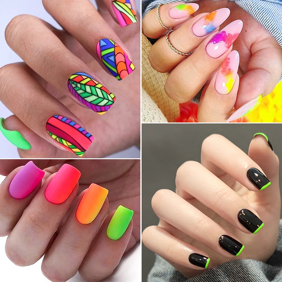 Neon Fluorescent Pigments Nail Powder Rainbow Gradient Nail Polish Glitter Spring Summer DIY Chrome Dust Manicure Decorations