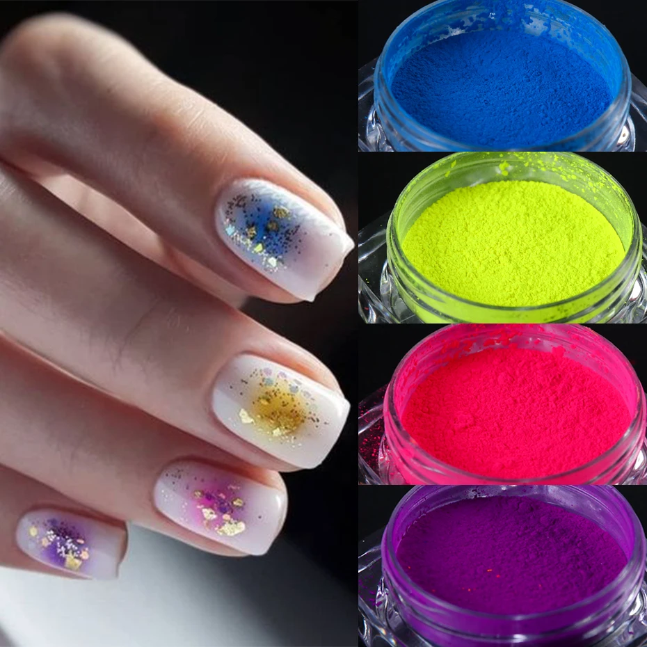 Neon Fluorescent Pigments Nail Powder Rainbow Gradient Nail Polish Glitter Spring Summer DIY Chrome Dust Manicure Decorations