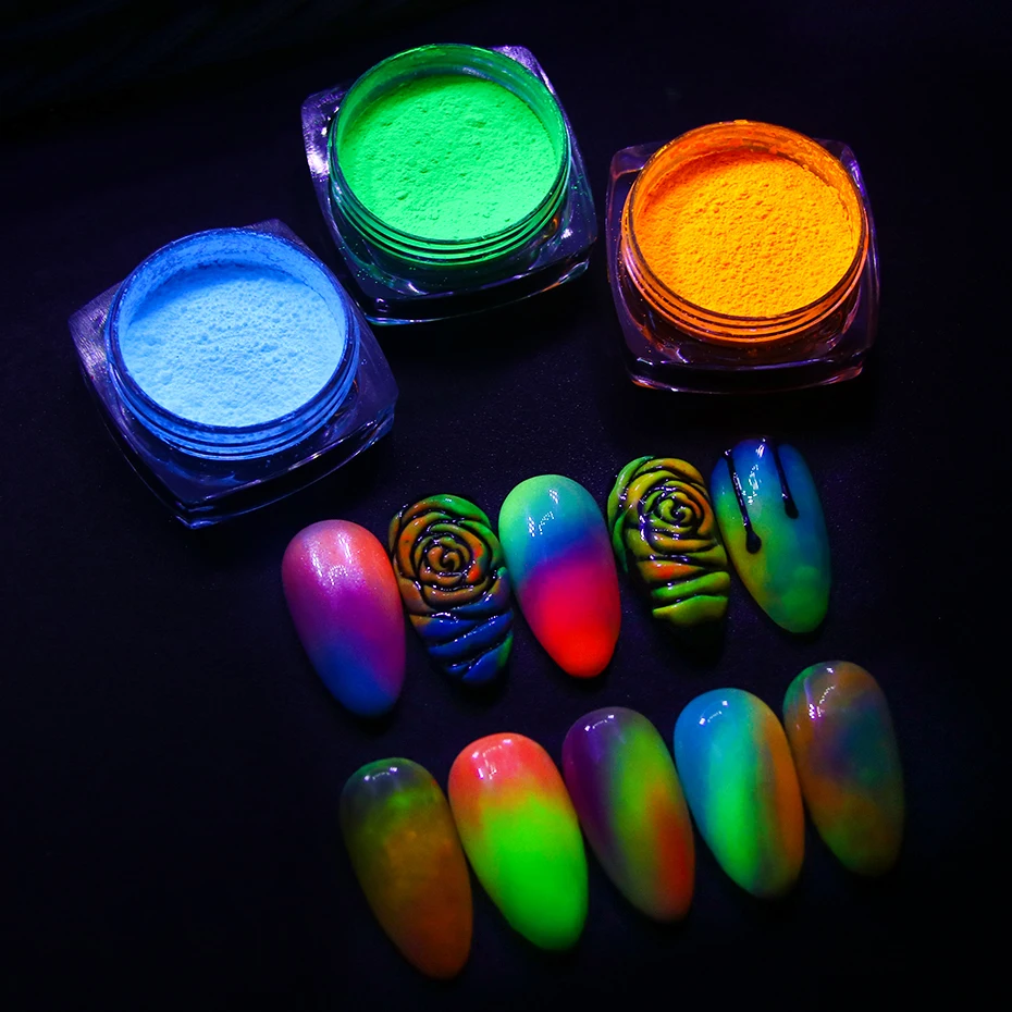Neon Fluorescent Pigments Nail Powder Rainbow Gradient Nail Polish Glitter Spring Summer DIY Chrome Dust Manicure Decorations