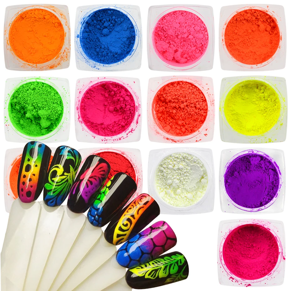 Neon Fluorescent Pigments Nail Powder Rainbow Gradient Nail Polish Glitter Spring Summer DIY Chrome Dust Manicure Decorations