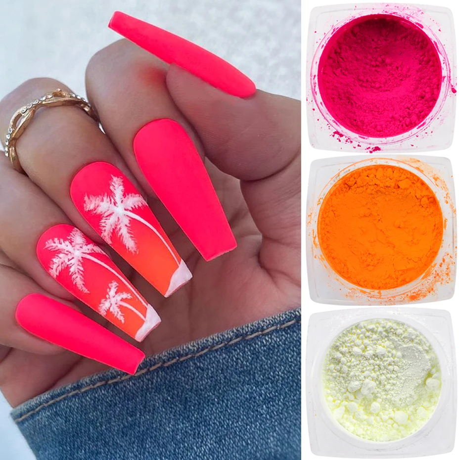 Neon Fluorescent Pigments Nail Powder Rainbow Gradient Nail Polish Glitter Spring Summer DIY Chrome Dust Manicure Decorations