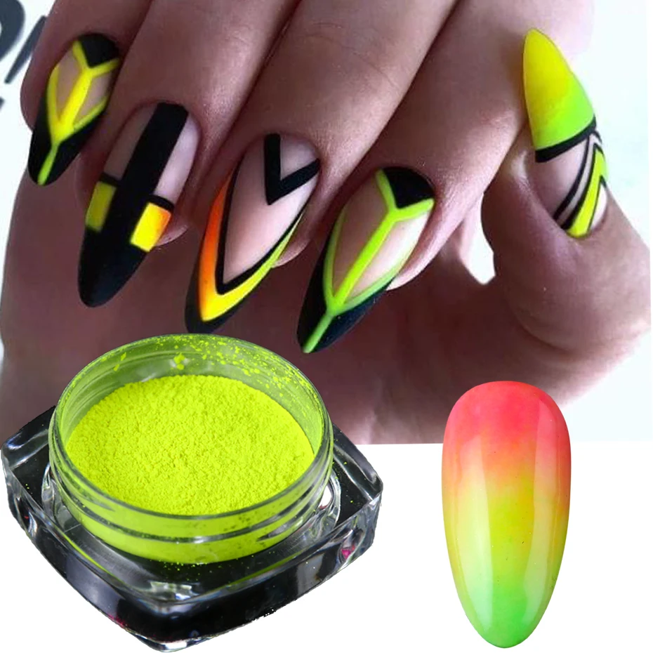 Neon Fluorescent Pigments Nail Powder Rainbow Gradient Nail Polish Glitter Spring Summer DIY Chrome Dust Manicure Decorations