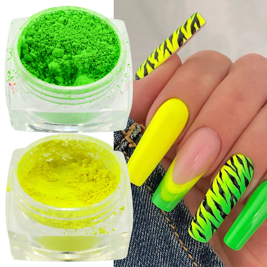 Neon Fluorescent Pigments Nail Powder Rainbow Gradient Nail Polish Glitter Spring Summer DIY Chrome Dust Manicure Decorations
