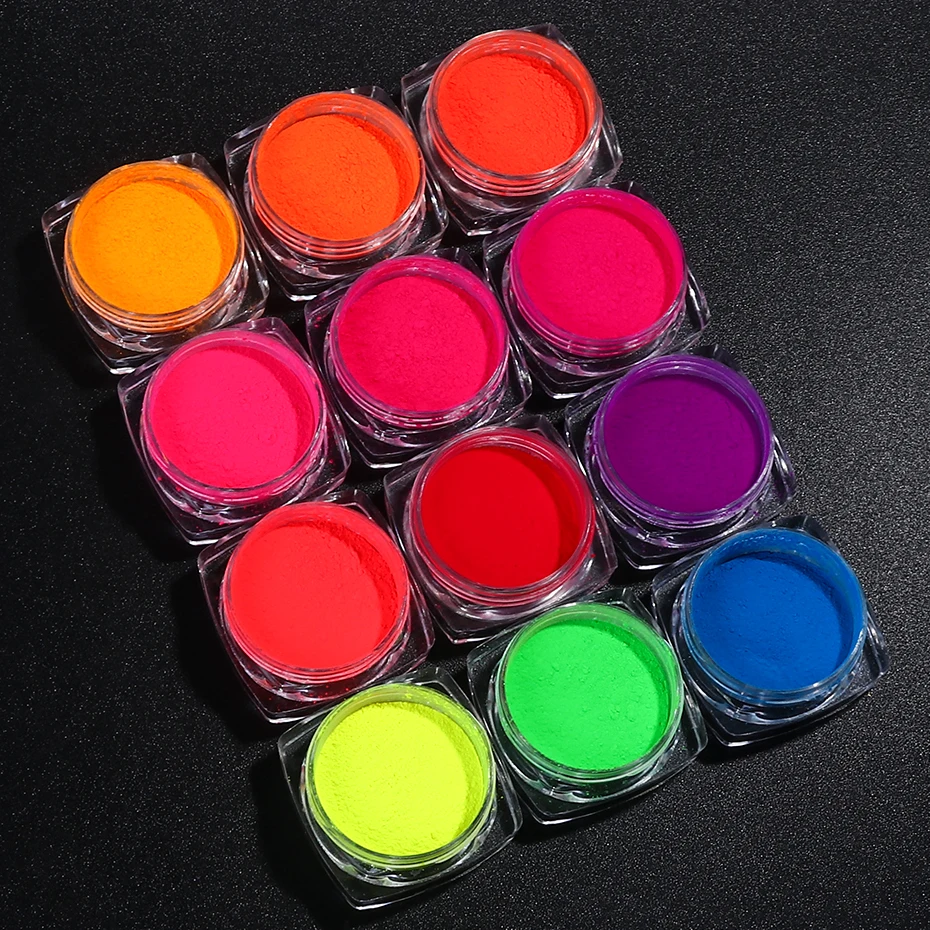 Neon Fluorescent Pigments Nail Powder Rainbow Gradient Nail Polish Glitter Spring Summer DIY Chrome Dust Manicure Decorations