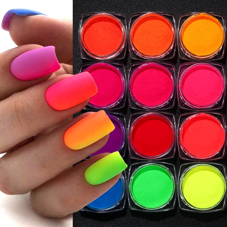 Neon Fluorescent Pigments Nail Powder Rainbow Gradient Nail Polish Glitter Spring Summer DIY Chrome Dust Manicure Decorations