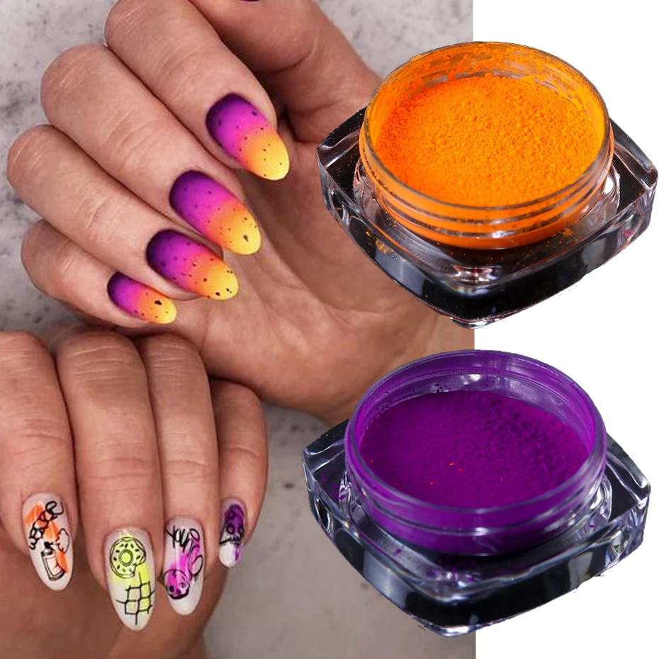 Neon Fluorescent Pigments Nail Powder Rainbow Gradient Nail Polish Glitter Spring Summer DIY Chrome Dust Manicure Decorations