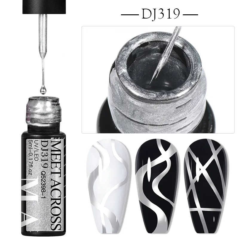 MEET ACROSS Metallic Gold Sliver Pink 5ml Liner Gel Nail Art Polish Painting Mirror Gel Graffiti Stripe Design Varnish DIY