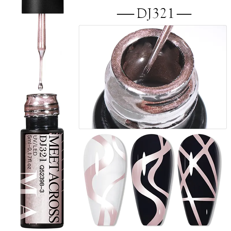 MEET ACROSS Metallic Gold Sliver Pink 5ml Liner Gel Nail Art Polish Painting Mirror Gel Graffiti Stripe Design Varnish DIY