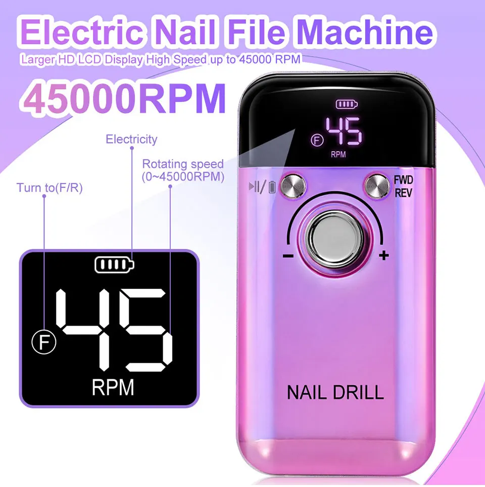 45000RPM Electric Nail Drill Machine Professional Nail Drills for Gel Nails Polish Rechargeable Portable Nail File Manicure Tool 45000RPM Electric Nail Drill Machine Professional Nail Drills for Gel Nails Polish Rechargeable Portable Nail File Manicure Tool