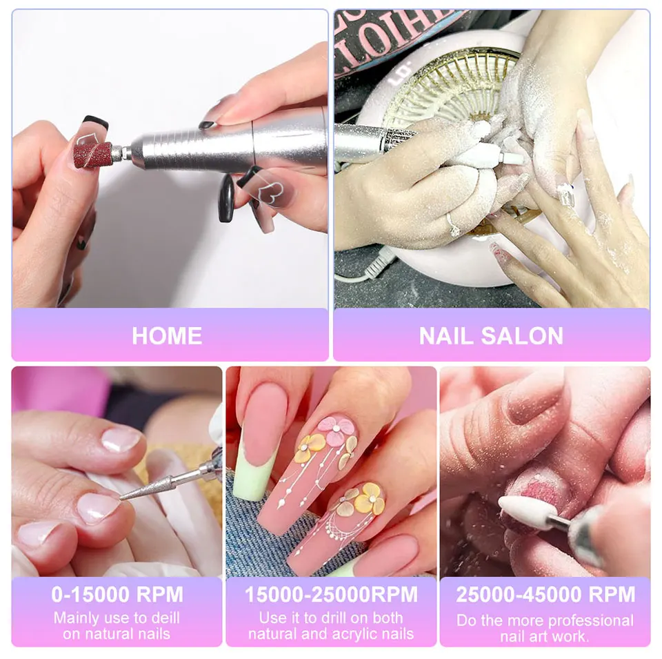 45000RPM Electric Nail Drill Machine Professional Nail Drills for Gel Nails Polish Rechargeable Portable Nail File Manicure Tool 45000RPM Electric Nail Drill Machine Professional Nail Drills for Gel Nails Polish Rechargeable Portable Nail File Manicure Tool