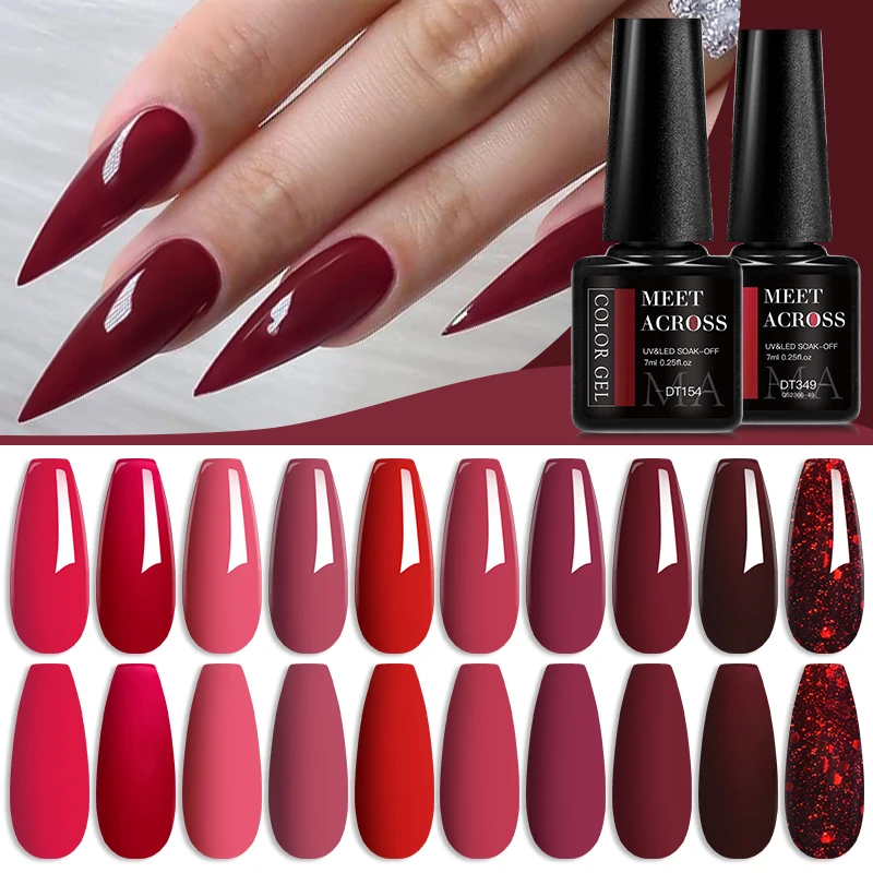 MEET ACROSS 7ml Red Gel Nail Polish Crystal Semi Permanent Soak Off UV Gel Varnish Nail Art Manicure Base Matte Top Coat Vernis MEET ACROSS 7ml Red Gel Nail Polish Crystal Semi Permanent Soak Off UV Gel Varnish Nail Art Manicure Base Matte Top Coat Vernis