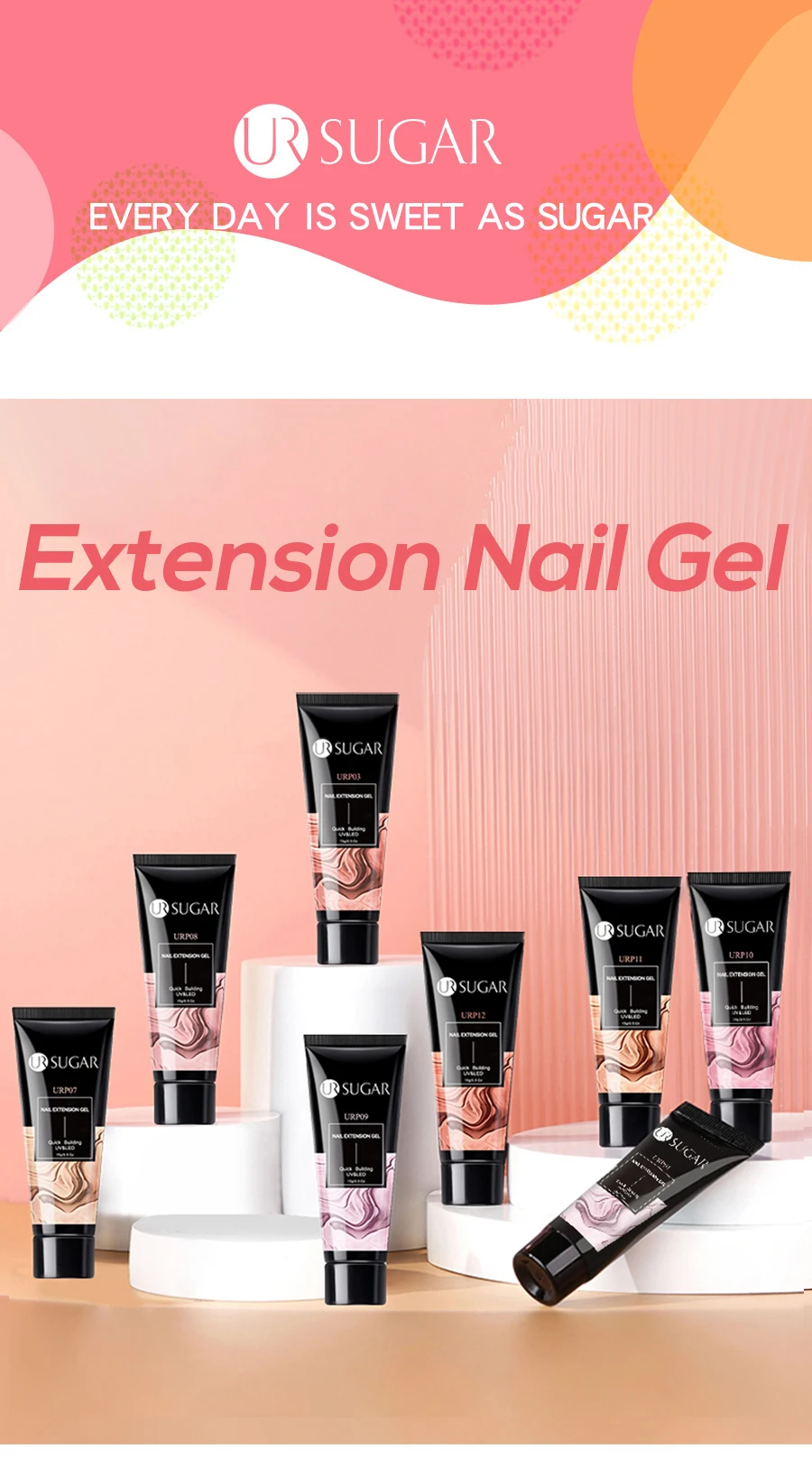 UR SUGAR 15ml Nail Extension Gel Soak Off UV LED Acrylic Crystal White Clear Nude Gel Nail Polish UV Construction Gel UR SUGAR 15ml Nail Extension Gel Soak Off UV LED Acrylic Crystal White Clear Nude Gel Nail Polish UV Construction Gel