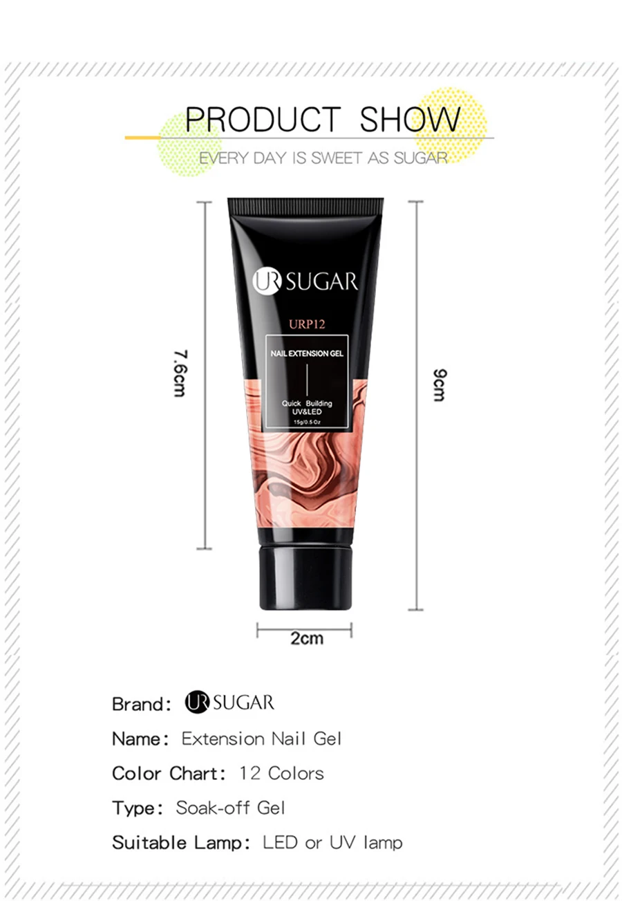 UR SUGAR 15ml Nail Extension Gel Soak Off UV LED Acrylic Crystal White Clear Nude Gel Nail Polish UV Construction Gel UR SUGAR 15ml Nail Extension Gel Soak Off UV LED Acrylic Crystal White Clear Nude Gel Nail Polish UV Construction Gel