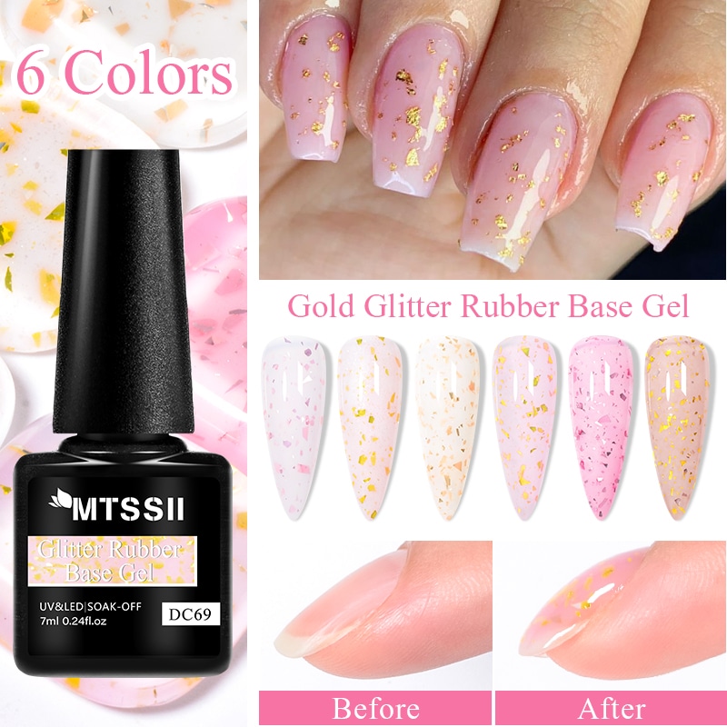 Mtssii 7ml Gold Glitter Rubber Base Gel Polish Gold Pink Milky White Semi Permanent UV LED Nail Art Gel Varnish Mtssii 7ml Gold Glitter Rubber Base Gel Polish Gold Pink Milky White Semi Permanent UV LED Nail Art Gel Varnish