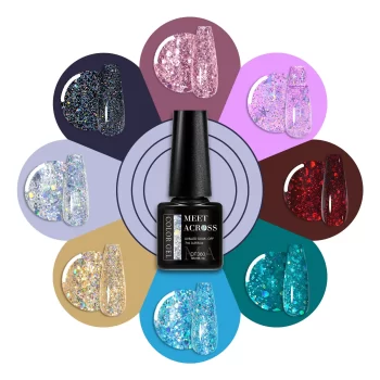 MEET ACROSS 7pcs Glitter Gel Nail Polish Set – Reflective Nude and Pink Soak-Off UV Gel Kit for DIY Manicures 2 82461 ta3jw6