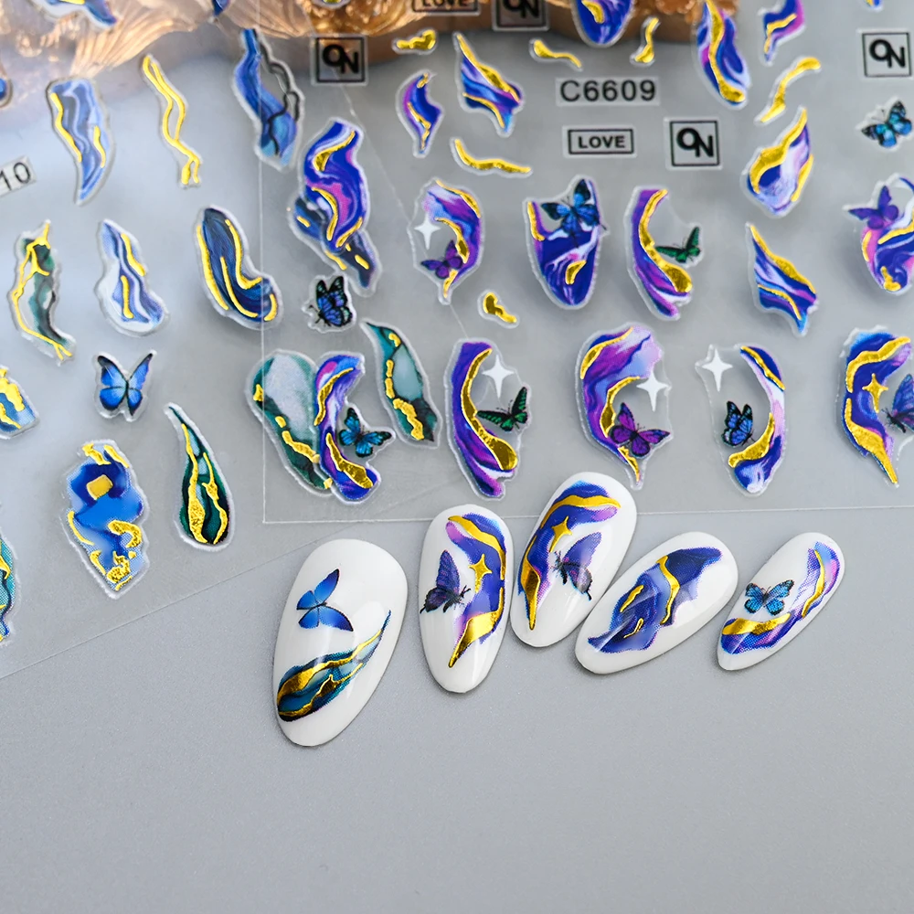 1Pcs 3D Blue Purple Marble Stripe Nail Art Stickers Bronzing Wave Line Ink Blooming Geometry Slider Self-Adhesive Manicure Decal 1Pcs 3D Blue Purple Marble Stripe Nail Art Stickers Bronzing Wave Line Ink Blooming Geometry Slider Self-Adhesive Manicure Decal