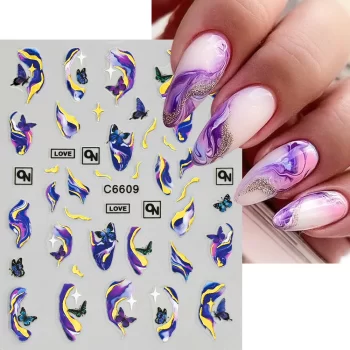 3D Marble Nail Sticker – Bronzing Wave Line Geometry Decal 2 82931 wwmval