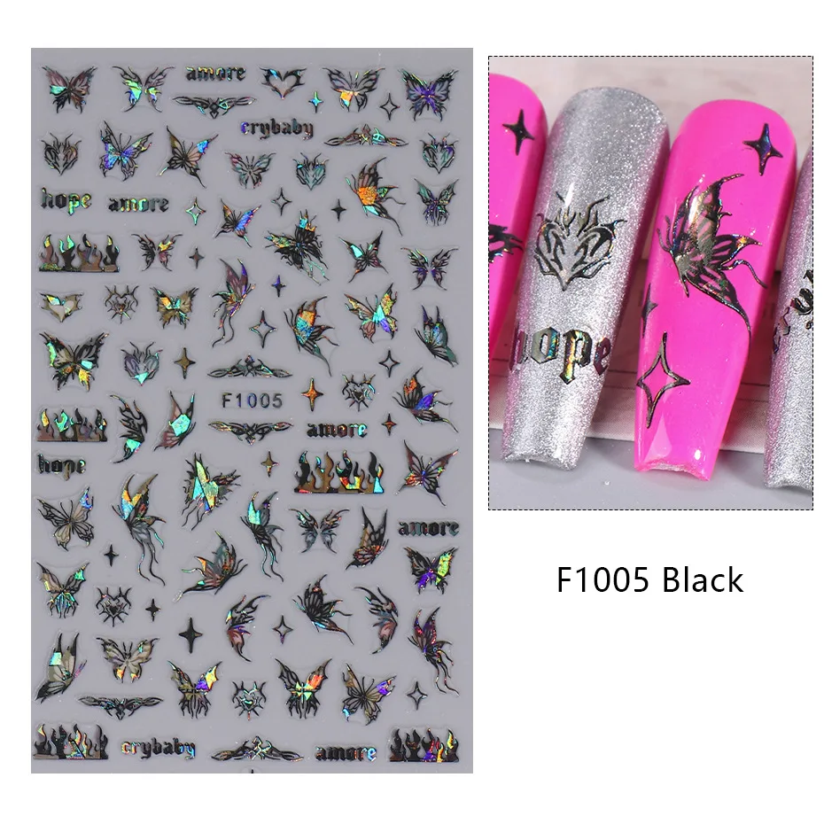 1PCS Black White Butterfly Laser Nail Stickers Y2K Nail Art Decoration Abstract Lines Bronzing Flowers Stickers For Nails 1PCS Black White Butterfly Laser Nail Stickers Y2K Nail Art Decoration Abstract Lines Bronzing Flowers Stickers For Nails