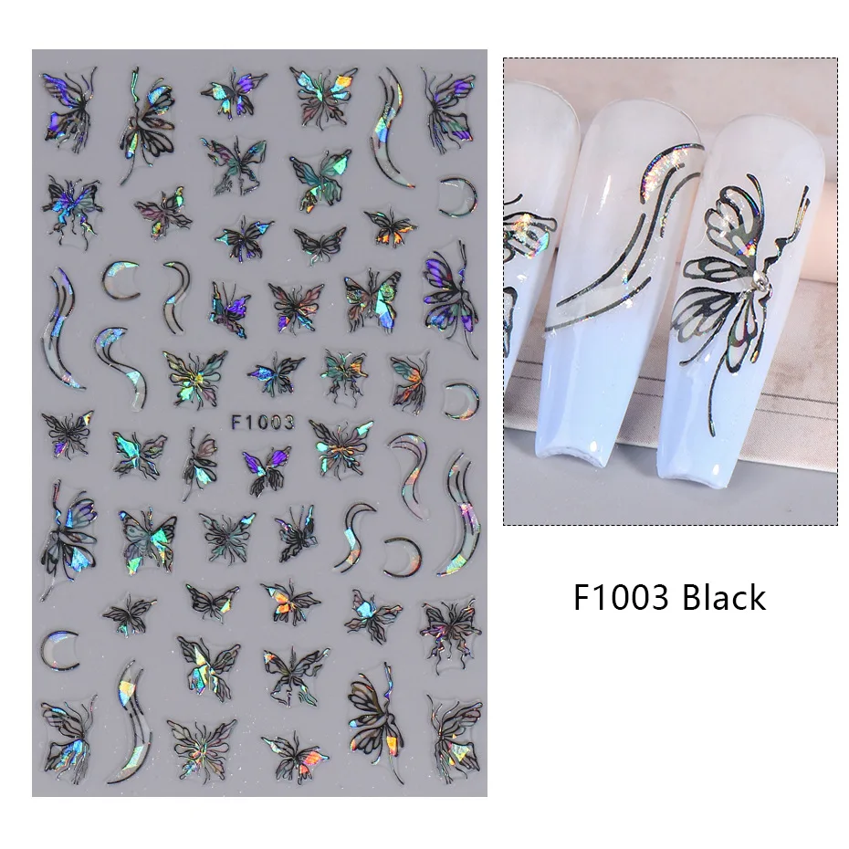 1PCS Black White Butterfly Laser Nail Stickers Y2K Nail Art Decoration Abstract Lines Bronzing Flowers Stickers For Nails 1PCS Black White Butterfly Laser Nail Stickers Y2K Nail Art Decoration Abstract Lines Bronzing Flowers Stickers For Nails