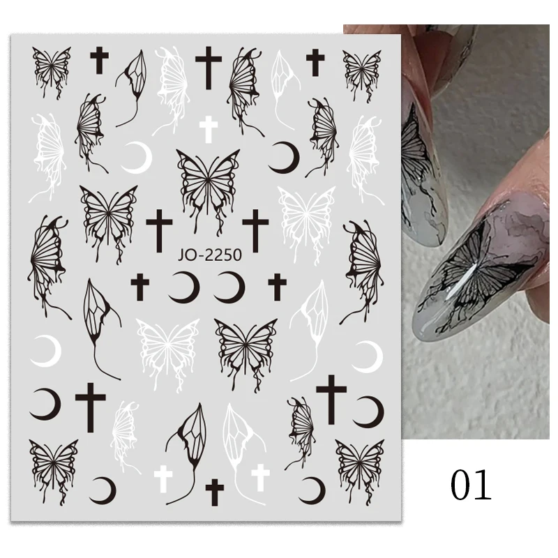 1PCS Black White Butterfly Laser Nail Stickers Y2K Nail Art Decoration Abstract Lines Bronzing Flowers Stickers For Nails 1PCS Black White Butterfly Laser Nail Stickers Y2K Nail Art Decoration Abstract Lines Bronzing Flowers Stickers For Nails