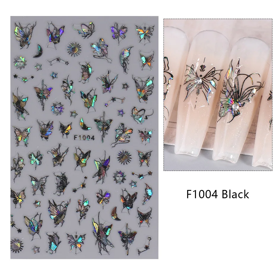 1PCS Black White Butterfly Laser Nail Stickers Y2K Nail Art Decoration Abstract Lines Bronzing Flowers Stickers For Nails 1PCS Black White Butterfly Laser Nail Stickers Y2K Nail Art Decoration Abstract Lines Bronzing Flowers Stickers For Nails
