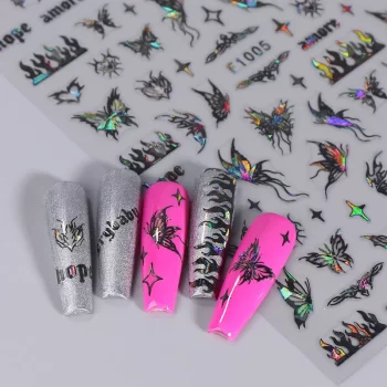1 piece Butterfly Nail Sticker – Y2K Abstract Lines & Bronzing Flower Decor 2 83056 s2ysbp