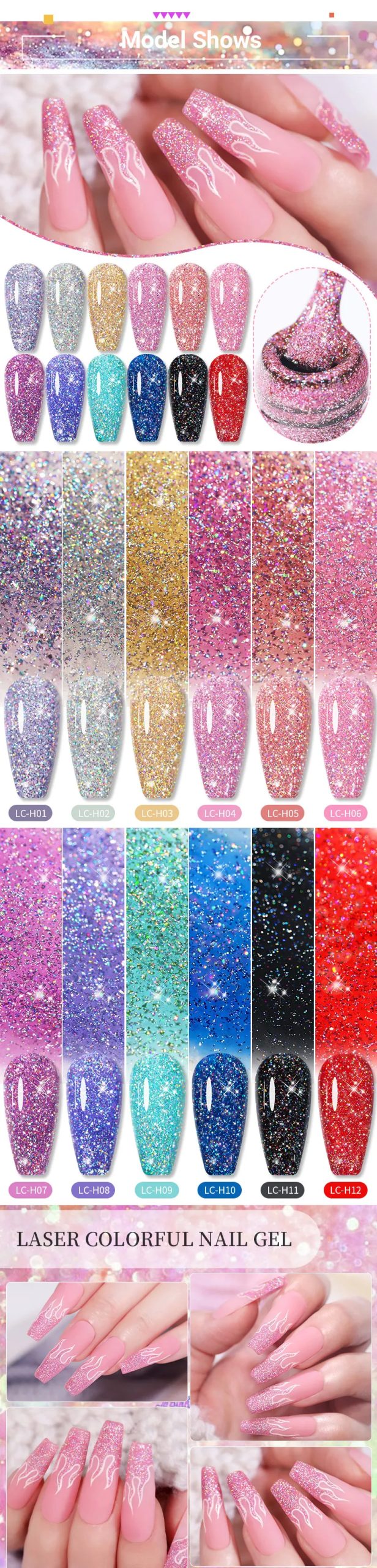 LILYCUTE 7ml Holographic Glitter Gel Nail Polish Spring Color Sparkling Sequins Soak Off UV LED Varnish Nail Art Decoration LILYCUTE 7ml Holographic Glitter Gel Nail Polish Spring Color Sparkling Sequins Soak Off UV LED Varnish Nail Art Decoration