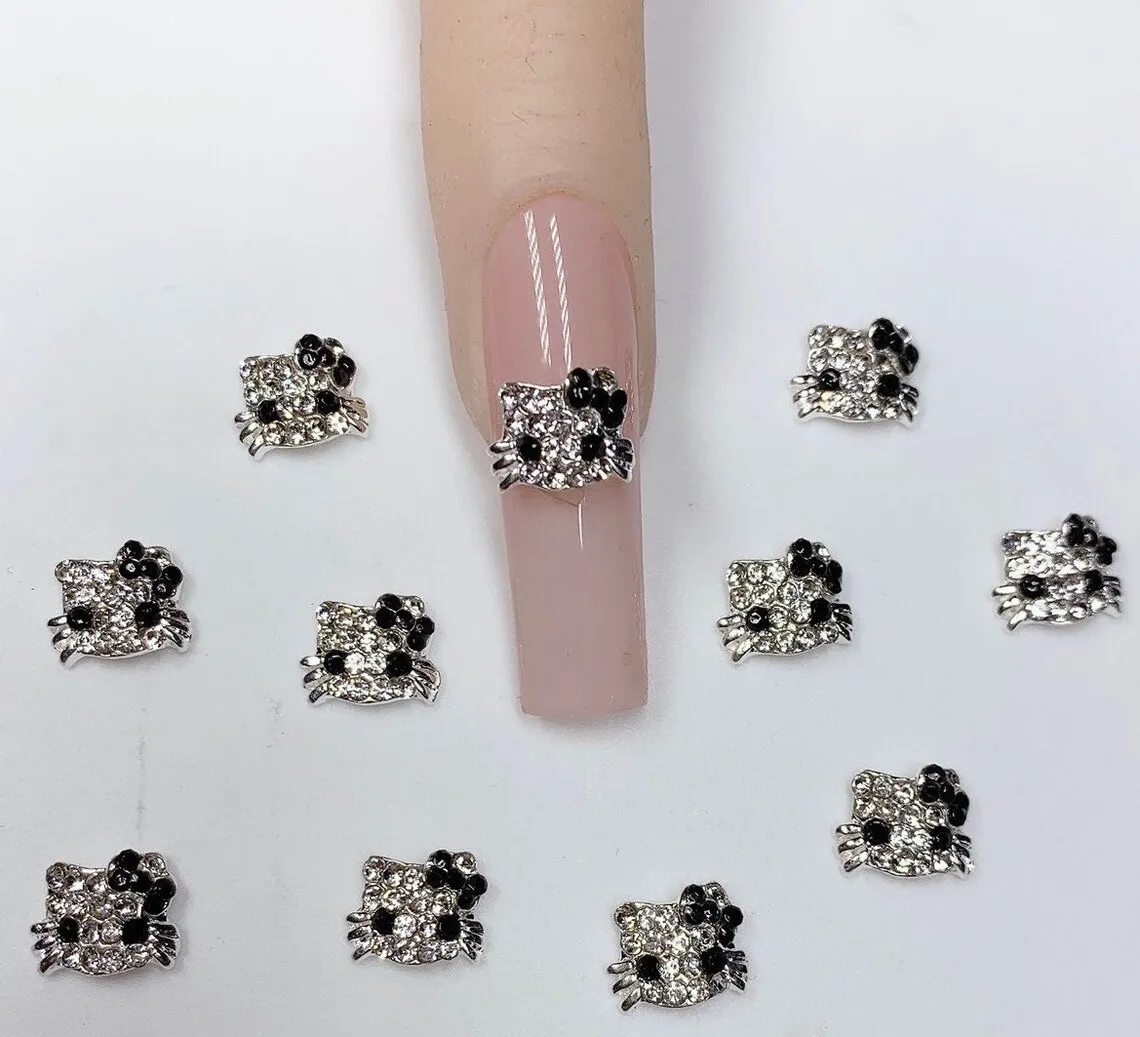 10Pcs 3D Miniso Full Diamond Hello Kitty Nail Charms 8x10mm Kawaii Kitty Crystal Nail Art Decor DIY Alloy Cute Kitty Nail Jewel 10Pcs 3D Miniso Full Diamond Hello Kitty Nail Charms 8x10mm Kawaii Kitty Crystal Nail Art Decor DIY Alloy Cute Kitty Nail Jewel