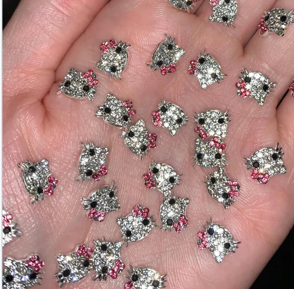 10Pcs 3D Miniso Full Diamond Hello Kitty Nail Charms 8x10mm Kawaii Kitty Crystal Nail Art Decor DIY Alloy Cute Kitty Nail Jewel 10Pcs 3D Miniso Full Diamond Hello Kitty Nail Charms 8x10mm Kawaii Kitty Crystal Nail Art Decor DIY Alloy Cute Kitty Nail Jewel