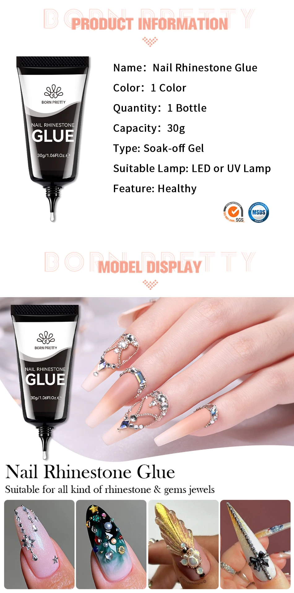 BORN PRETTY Nail Rhinestone Glue 30ML Gel Nail Glue for Nail Charm 3D Nails Bling Gel for Decoration Nails Gems Nail supplies BORN PRETTY Nail Rhinestone Glue 30ML Gel Nail Glue for Nail Charm 3D Nails Bling Gel for Decoration Nails Gems Nail supplies