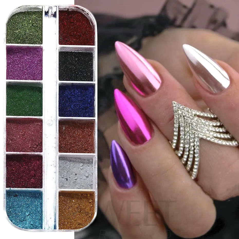 12 Colors Metallic Powder Nail Pigment Holographic Mirror Metal fine Rubbing On Nail Dust Glitter UV Gel Polish Nail Decoration 12 Colors Metallic Powder Nail Pigment Holographic Mirror Metal fine Rubbing On Nail Dust Glitter UV Gel Polish Nail Decoration