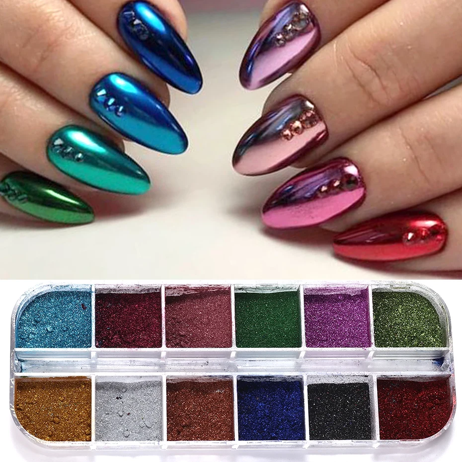 12 Colors Metallic Powder Nail Pigment Holographic Mirror Metal fine Rubbing On Nail Dust Glitter UV Gel Polish Nail Decoration 12 Colors Metallic Powder Nail Pigment Holographic Mirror Metal fine Rubbing On Nail Dust Glitter UV Gel Polish Nail Decoration
