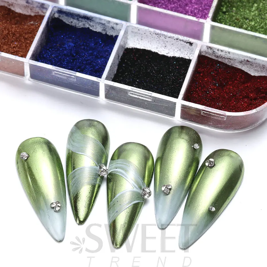 12 Colors Metallic Powder Nail Pigment Holographic Mirror Metal fine Rubbing On Nail Dust Glitter UV Gel Polish Nail Decoration 12 Colors Metallic Powder Nail Pigment Holographic Mirror Metal fine Rubbing On Nail Dust Glitter UV Gel Polish Nail Decoration