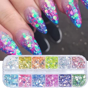 Mirror Iridescent Mixed Hexagon Nail Glitter – Holographic Flakes & Spangles Art Accessory 4 84663 jaymjz