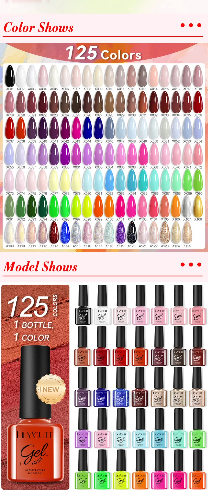 LILYCUTE 7ml 125 Colors Nail Gel Polish Solid Color Gel Semi Permanent UV Gel Soak off UV LED Gel Nail Varnish For Nail Manicure LILYCUTE Gel Nail Polish - LILYCUTE 7ml 125 Colors Nail Gel Polish Solid Color Gel Semi Permanent UV Gel Soak off UV LED Gel Nail Varnish For Nail Manicure