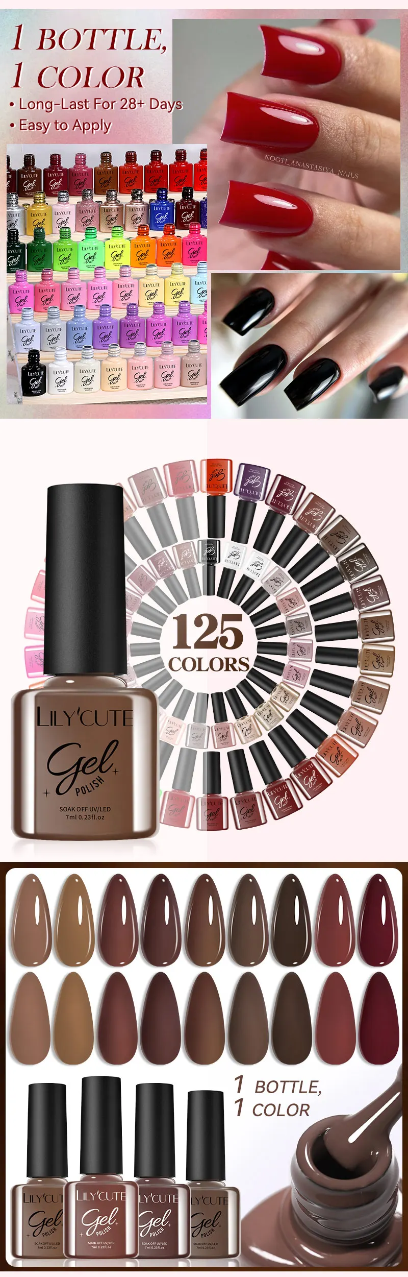 LILYCUTE 7ml 125 Colors Nail Gel Polish Solid Color Gel Semi Permanent UV Gel Soak off UV LED Gel Nail Varnish For Nail Manicure LILYCUTE Gel Nail Polish - LILYCUTE 7ml 125 Colors Nail Gel Polish Solid Color Gel Semi Permanent UV Gel Soak off UV LED Gel Nail Varnish For Nail Manicure